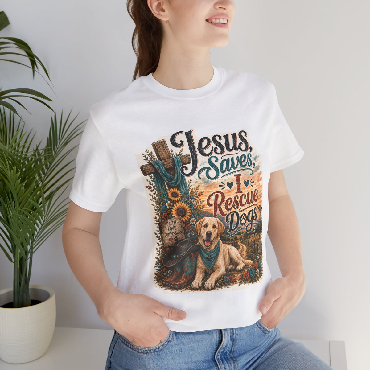 Jesus Saves Rescue Dogs T-Shirt | Christian Faith, Puppy Rescue Design
