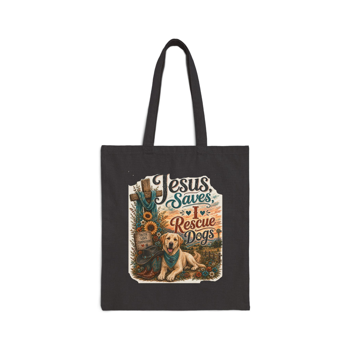 Jesus Saves Rescue Dogs Tote Bag | Christian Dog Lover Canvas Tote