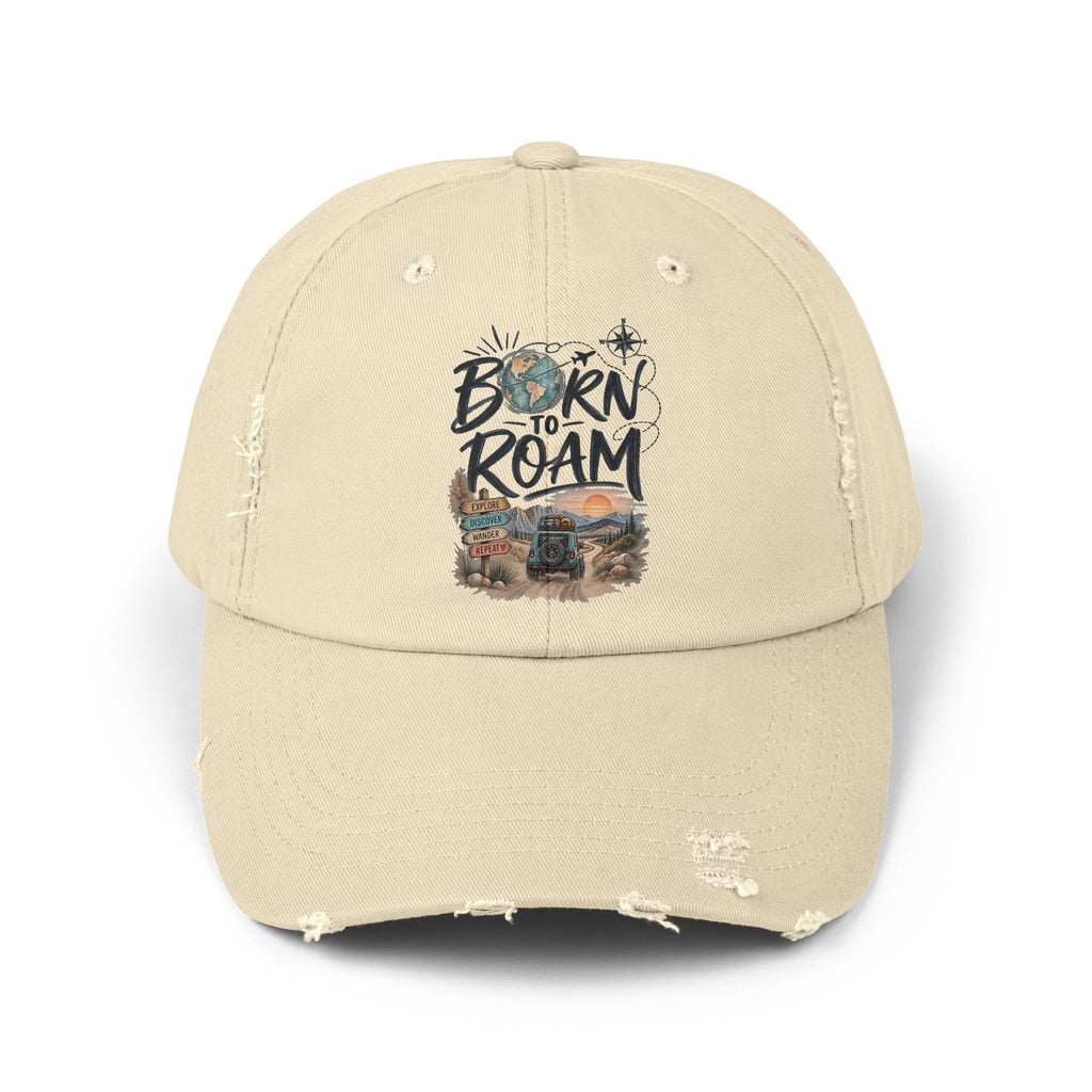 Born to Roam Cap | Distressed Baseball hat, Adventure Travel Graphic