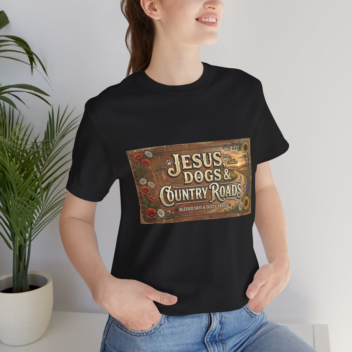 Jesus Dogs & Country Roads T-Shirt | Rustic Faith Graphic Tee
