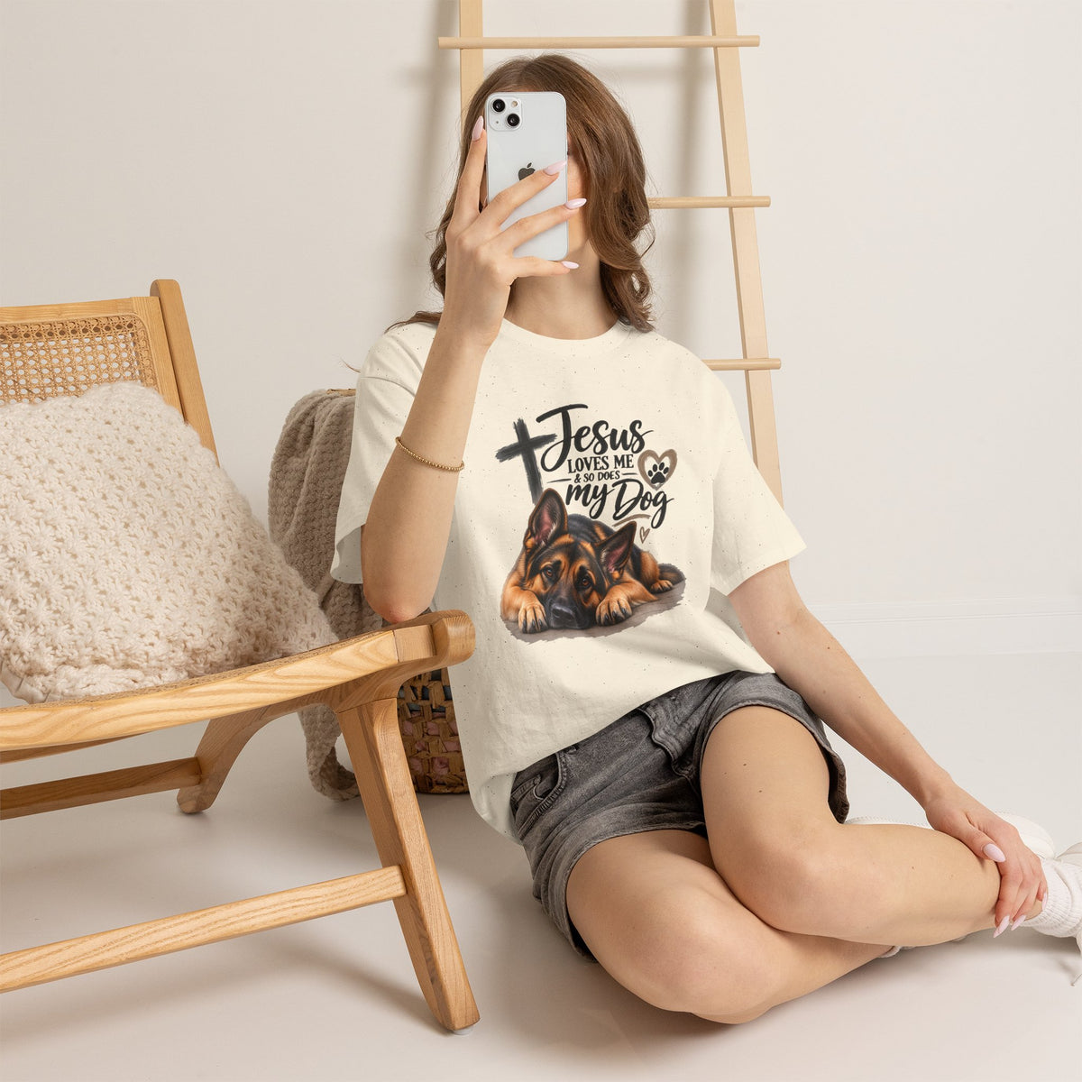 Jesus Loves Me & So Does My Dog T-Shirt — German Shepherd Christian Tee