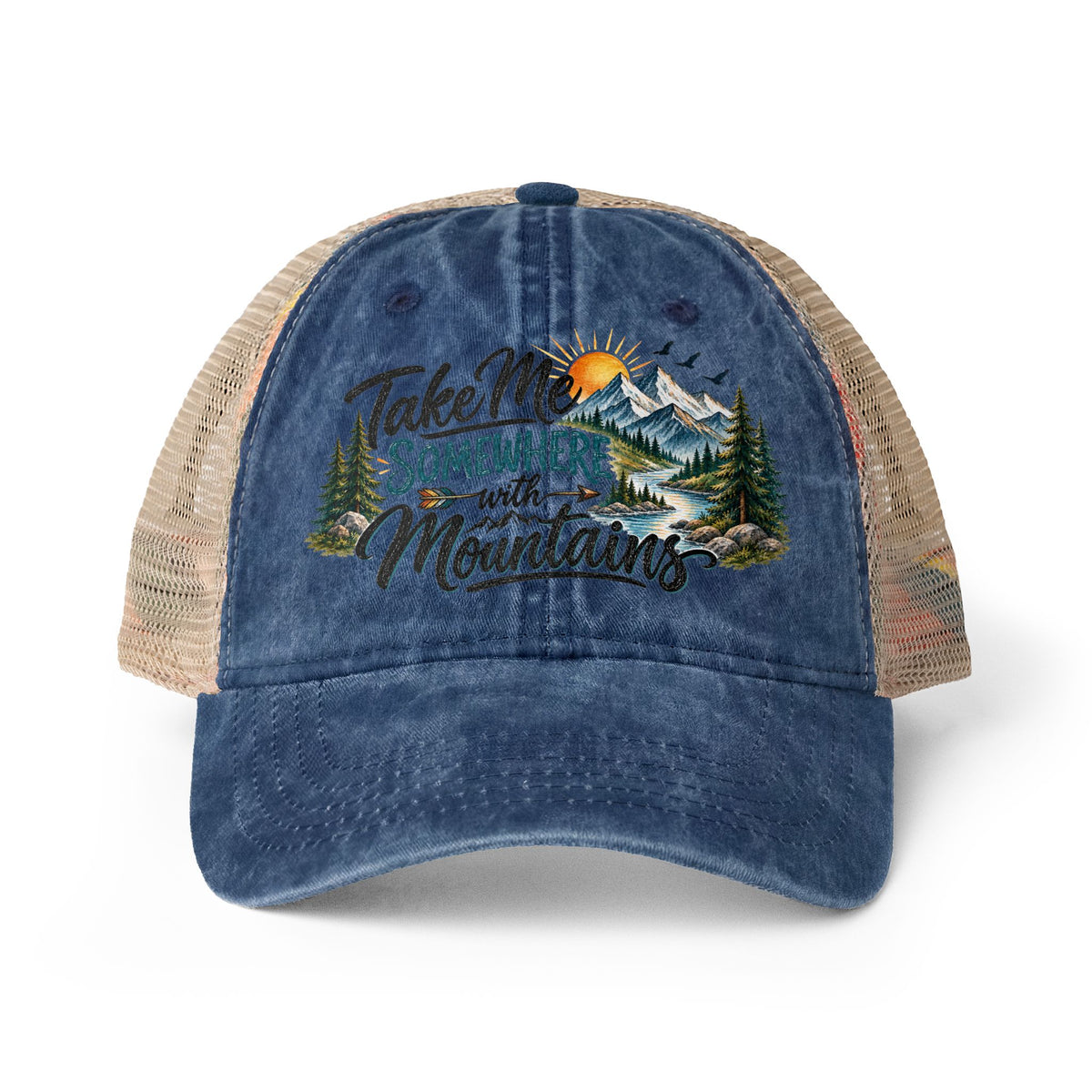 Take Me Somewhere With Mountains Trucker hat, Mountain Lover Hat, Hiking Camping Cap, National Park Travel Hat, Adventure Gift for Women