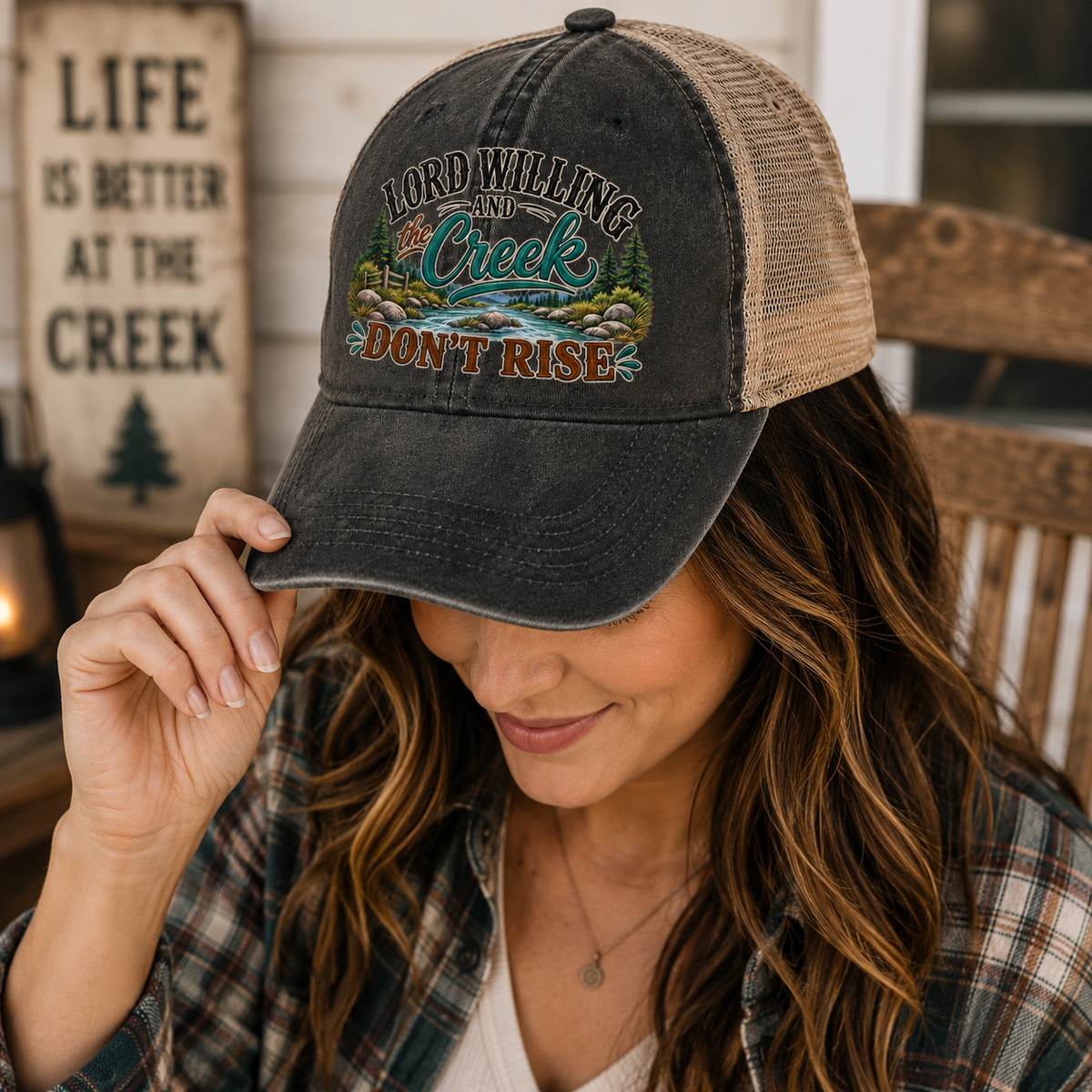 Lord Willing and the Creek Dont Rise Hats, Country Trucker Hat, Southern Saying Cap, Rustic Outdoor Gift