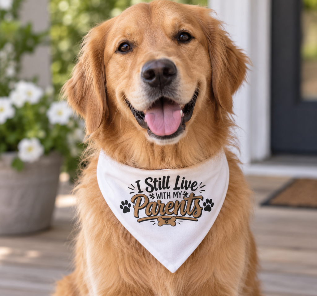 Funny Dog Bandana, I Still Live With My Parents Pet Bandana, Cute Dog Gift, Funny Puppy Accessory