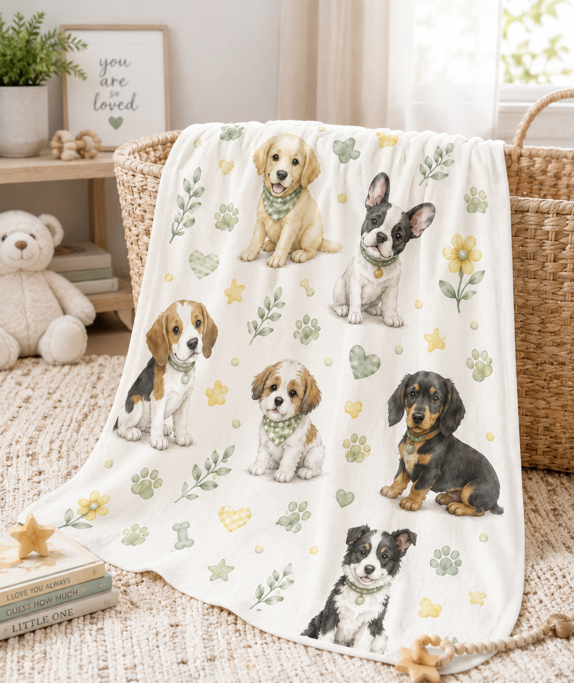 Cute Puppy Pattern Baby Swaddle Blanket | Pink Floral Puppy Print