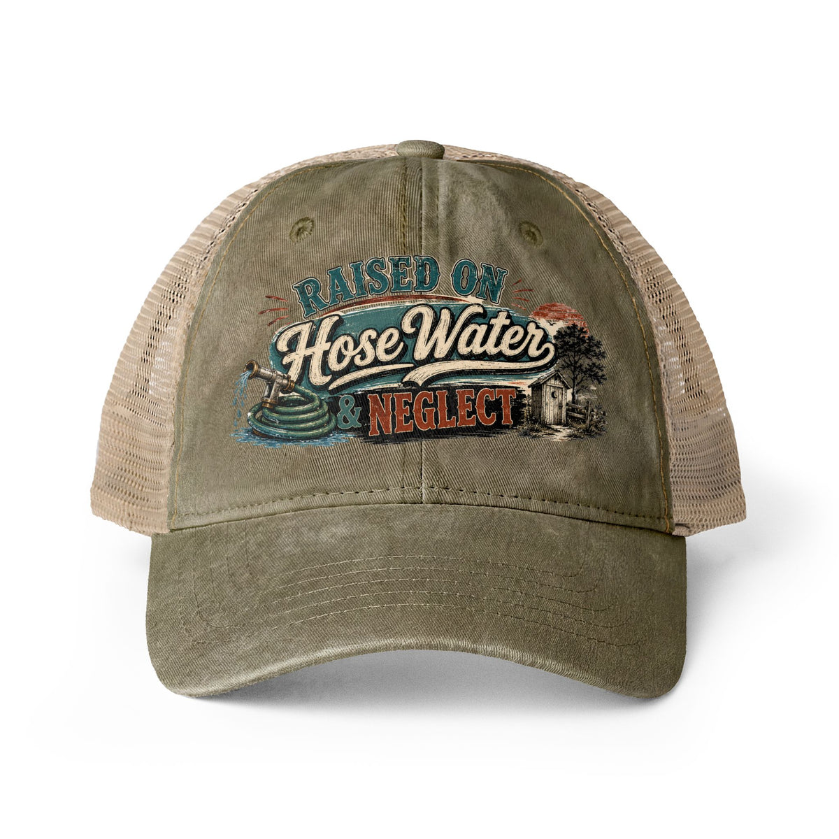 Raised on Hose Water & Neglect Trucker Hat, Funny Gen X Hat, 80s Kid Nostalgia Cap, Retro Country Hat, Gen X Gifts
