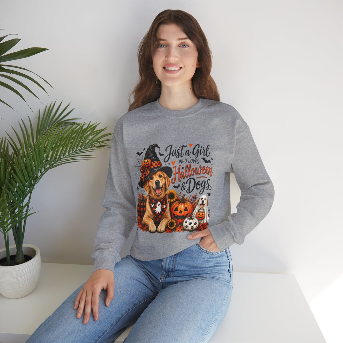 Halloween Dog Trucker SweatShirt, Just a Girl Who Loves Halloween and Dogs SweatShirt, Dog Mom Halloween Shirt,  Golden Retriever SweatShirts