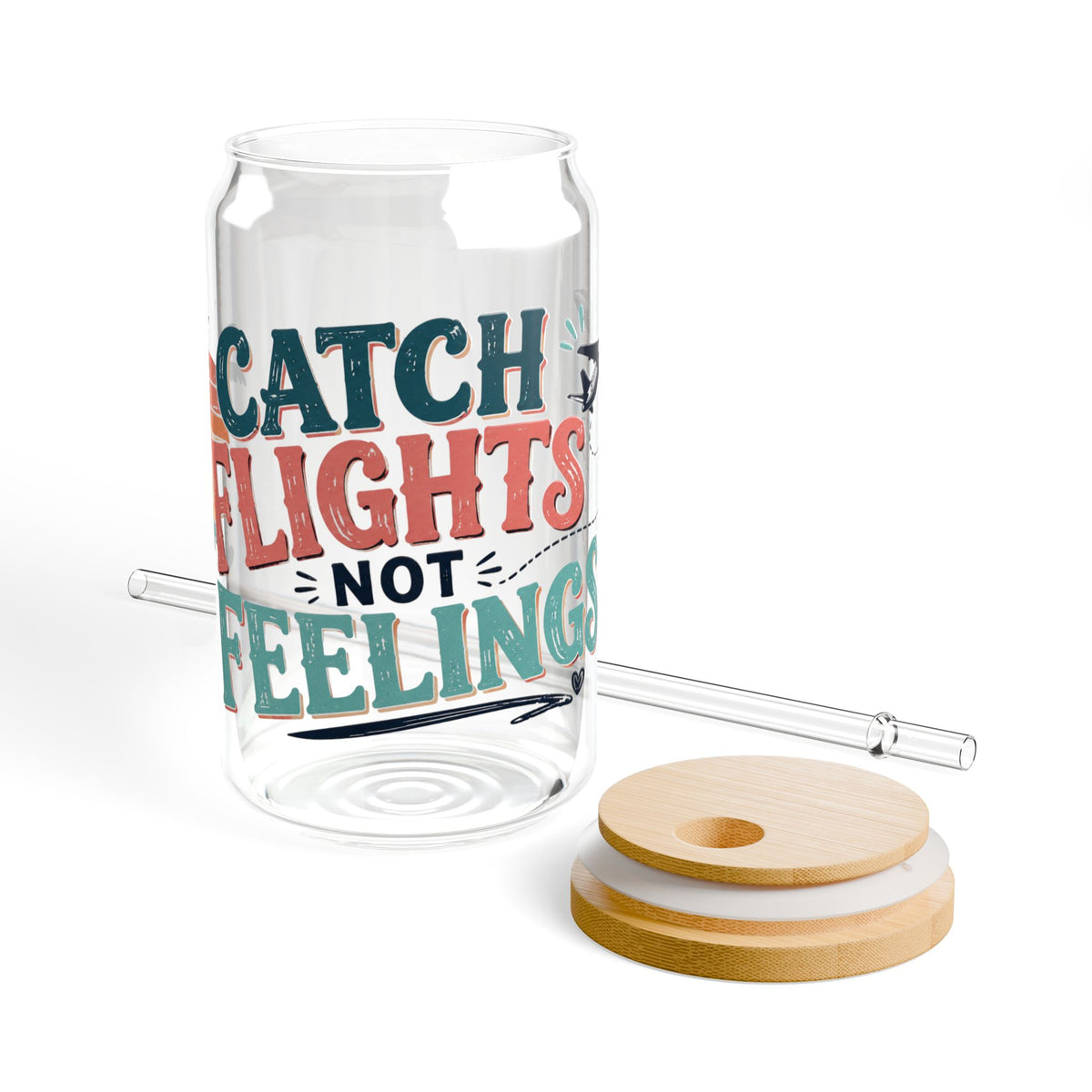 Catch Flights Not Feelings Glass Sipper Cup, travel Lover Tumbler, Girls Trip Cup, Vacation Glass Can, Cruise Gift for Women