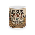 Inspirational Ceramic Mug – "Jesus, Dogs & Country Roads" Rustic Faith Dog Lover Gift (11oz/15oz)