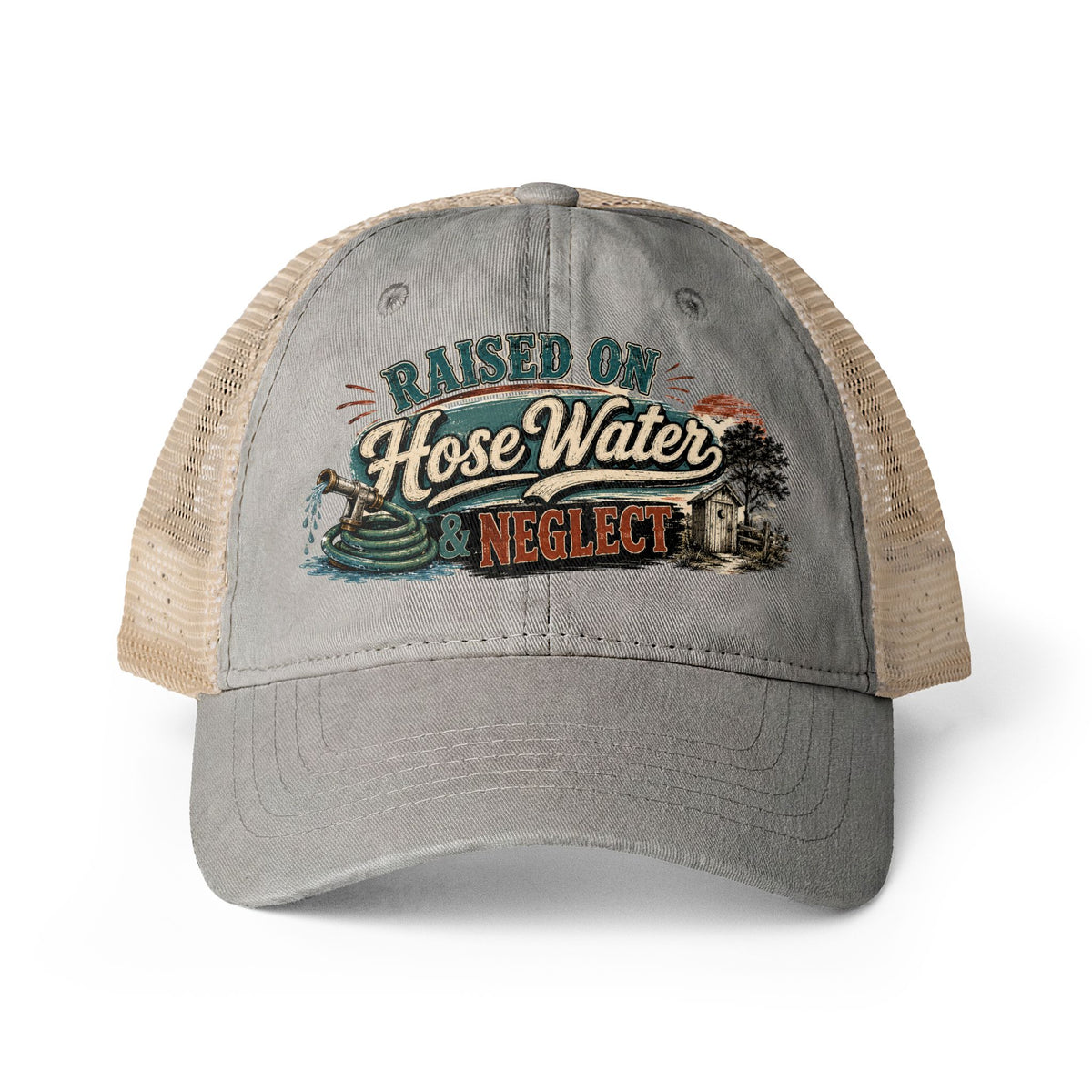 Raised on Hose Water & Neglect Trucker Hat, Funny Gen X Hat, 80s Kid Nostalgia Cap, Retro Country Hat, Gen X Gifts