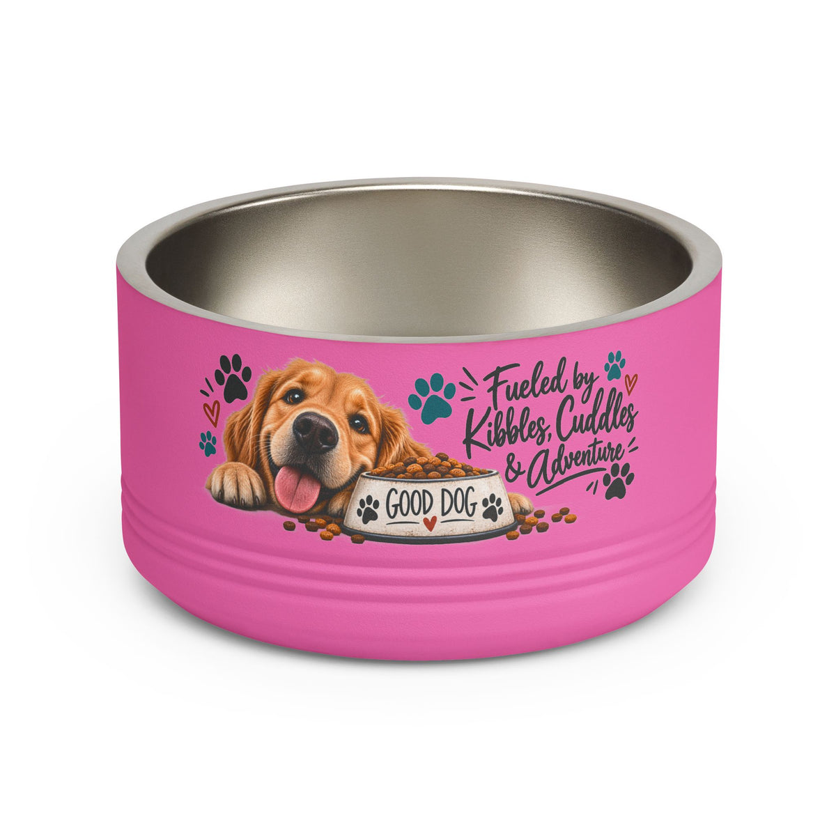Golden Retriever Dog Bowls, Personalized Style Pet Food Bowl, Cute Dog Feeding Dish, Dog Lover Gift, Kibbles Cuddles Adventure Bowl