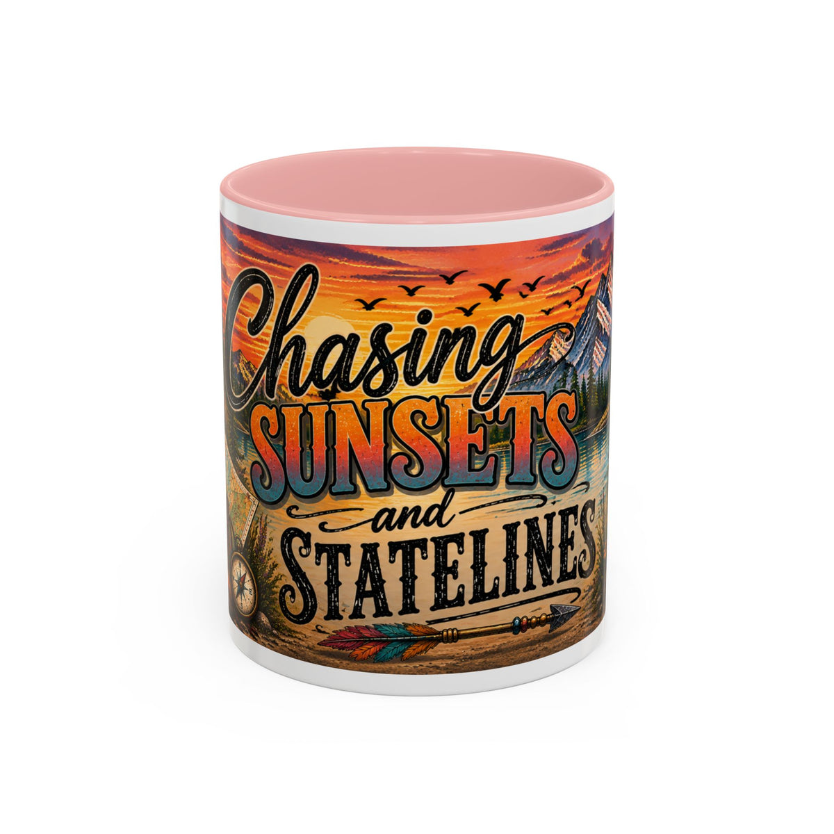 Chasing Sunsets and Statelines Coffee Mug  Scenic Mountain Sunset Mug