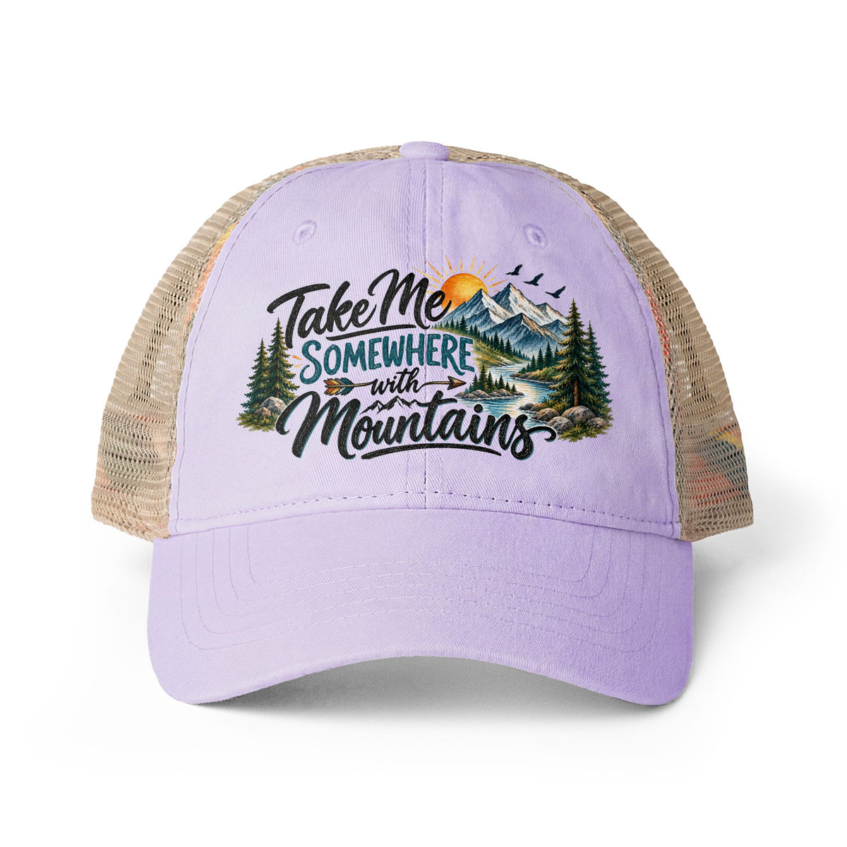 Take Me Somewhere With Mountains Trucker hat, Mountain Lover Hat, Hiking Camping Cap, National Park Travel Hat, Adventure Gift for Women
