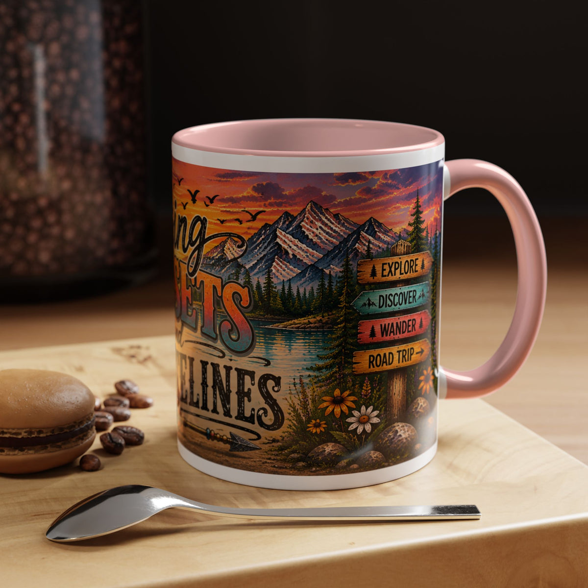 Chasing Sunsets and Statelines Coffee Mug  Scenic Mountain Sunset Mug