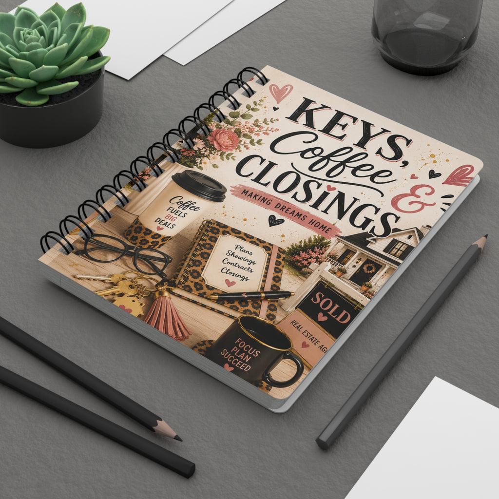 Real Estate Agent Journal Keys Coffee & Closings Notebook, Real Estate Gift for Women, Closing Planner, Agent Office Gift