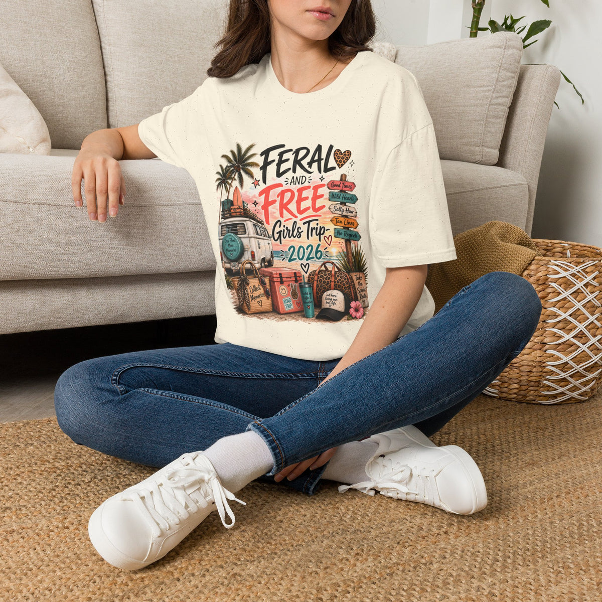 Girls Trip TShirt "Feral and Free" 2026 Beach Roadsign Design
