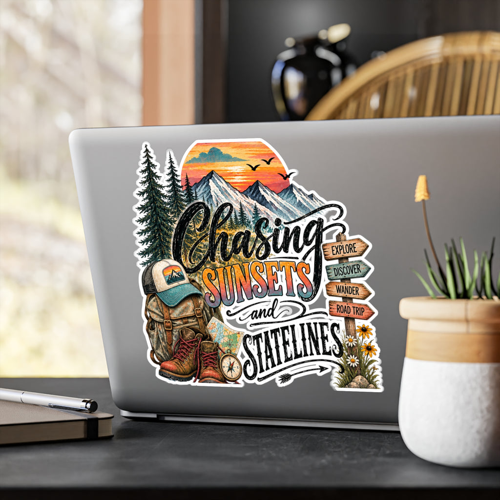 Chasing Sunsets and State Lines Sticker  Vinyl Kiss-Cut Sticker