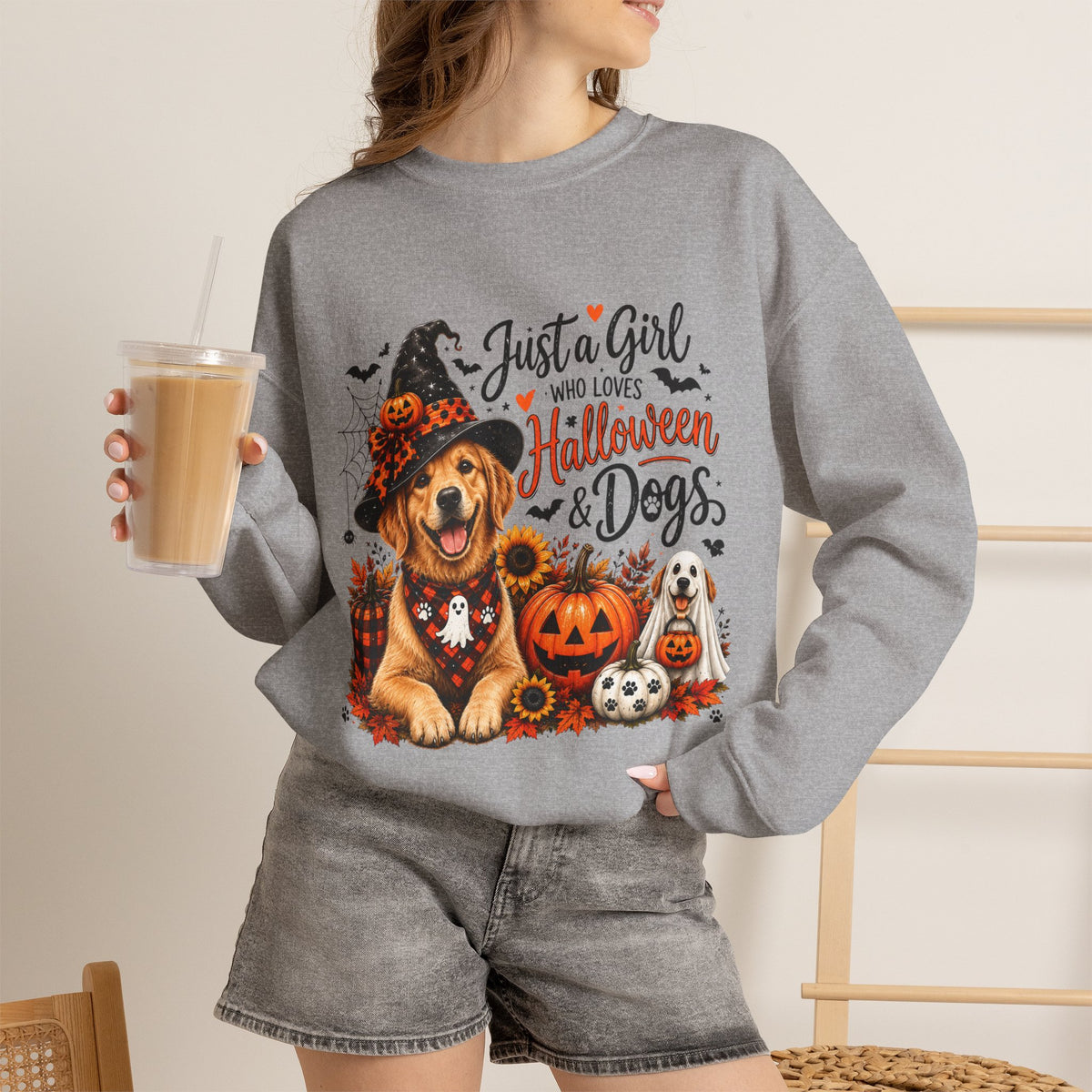 Halloween Dog SweatShirt, Just a Girl Who Loves Halloween and Dogs SweatShirt, Dog Mom Halloween Shirt,  Golden Retriever SweatShirt