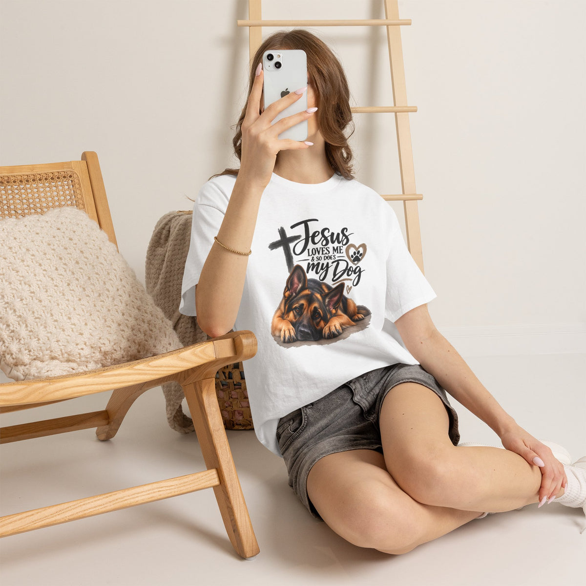 Jesus Loves Me & So Does My Dog T-Shirt — German Shepherd Christian Tee