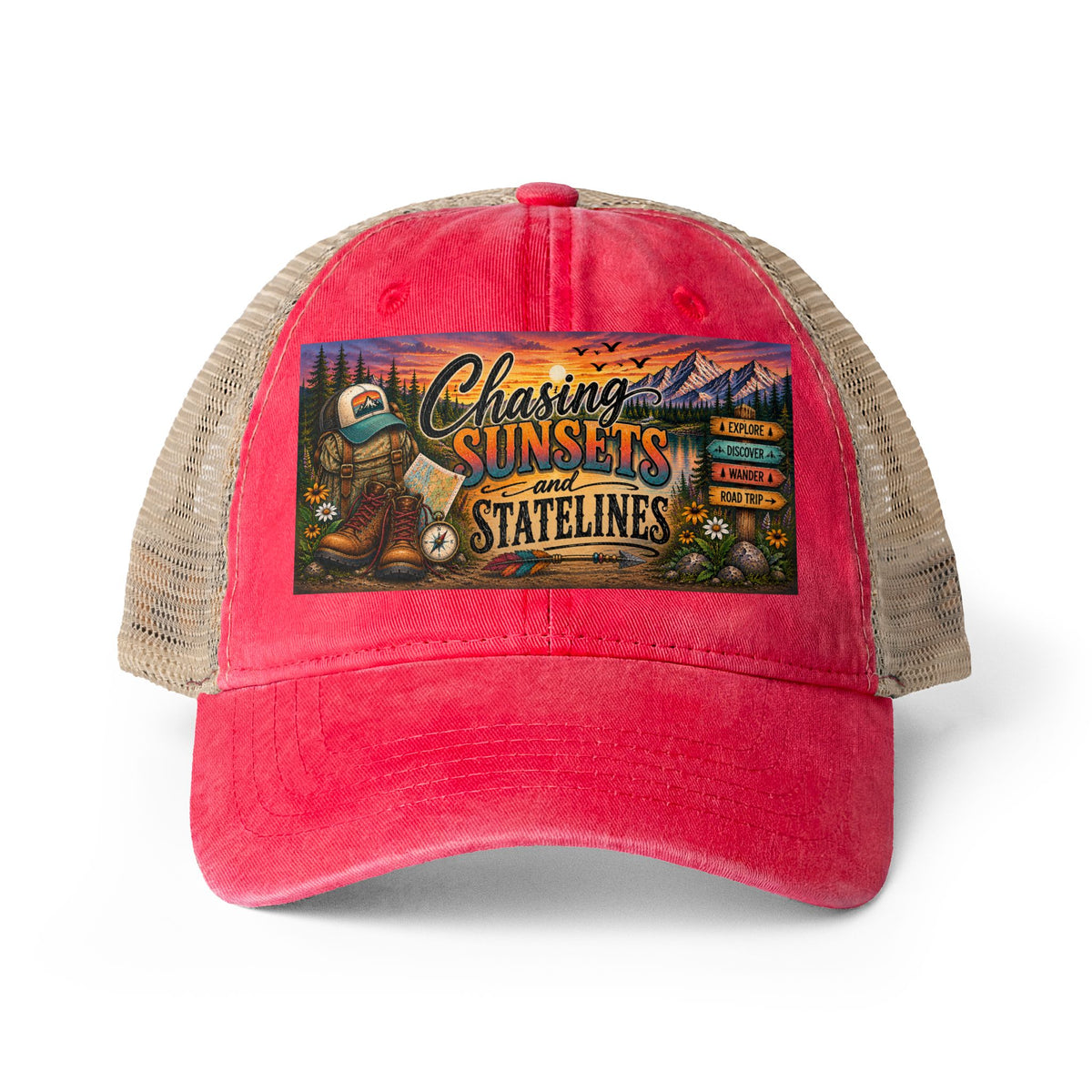 Chasing Sunsets and Statelines Trucker Hat, Adventure Hat for Women, Road Trip Hat, National Park Gift, Camping Hiking Travel Cap