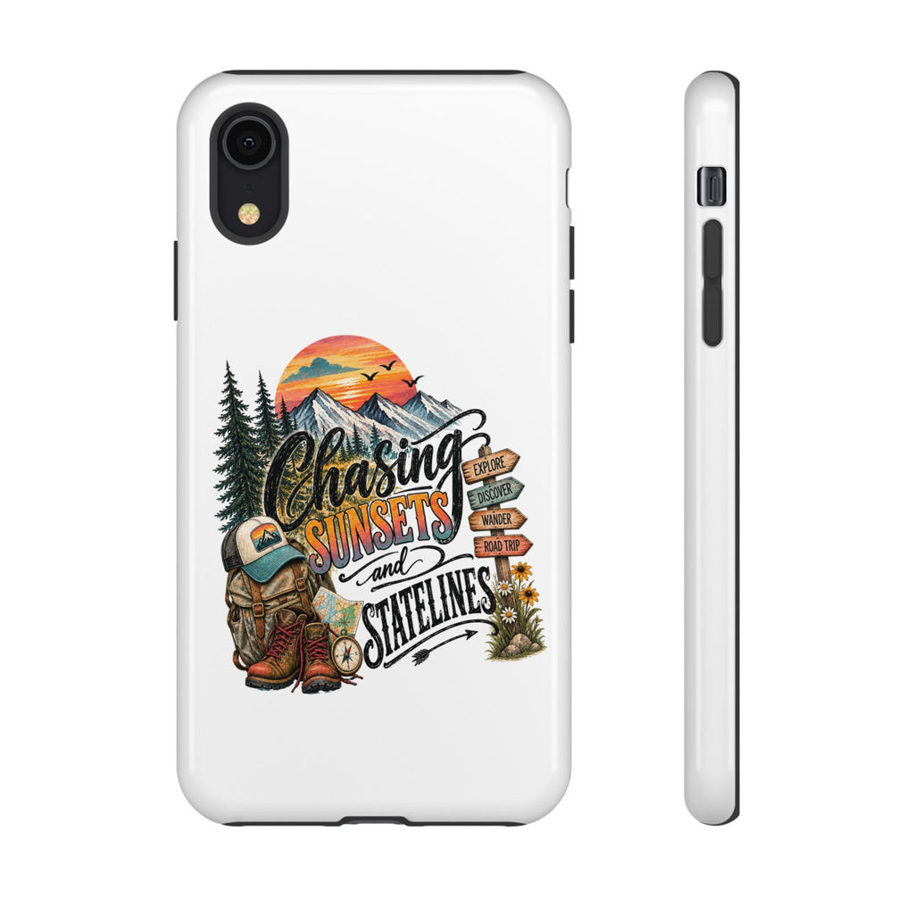Chasing Sunsets and Satellines Phone Case | Adventure Mountain Camping Design