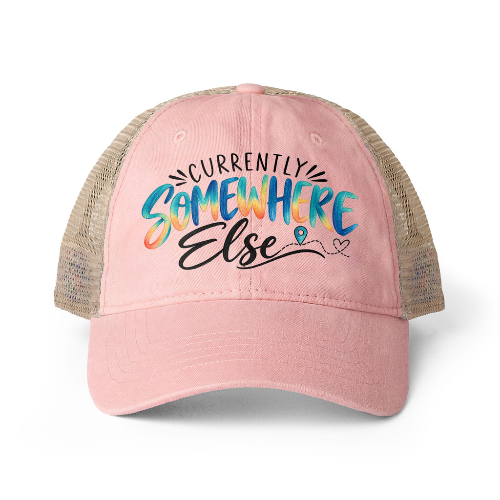 Currently Somewhere Else Trucker hat, Travel Hat for Women, Girls Trip Hat, Vacation Hat, Cruise Beach Cap, Frequent Traveler Gift