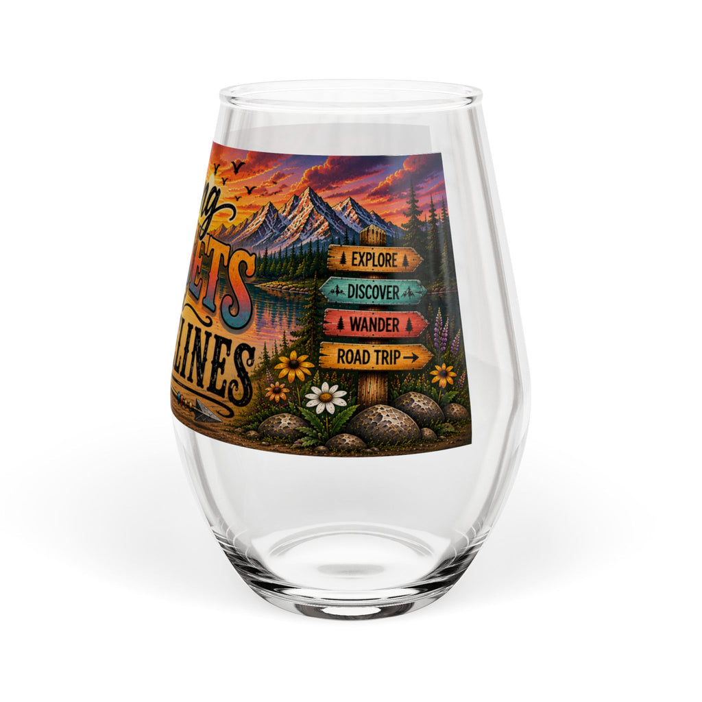 Chasing Sunsets and State Lines Stemless Wine Glass Travel Camping Outdoors