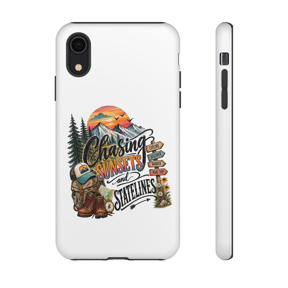 Chasing Sunsets and Satellines Phone Case | Adventure Mountain Camping Design