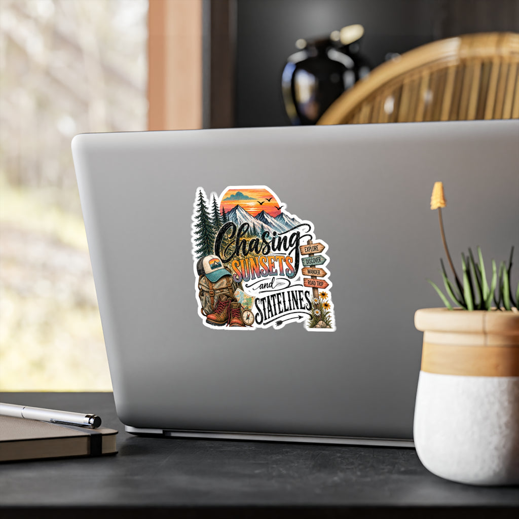 Chasing Sunsets and State Lines Sticker  Vinyl Kiss-Cut Sticker