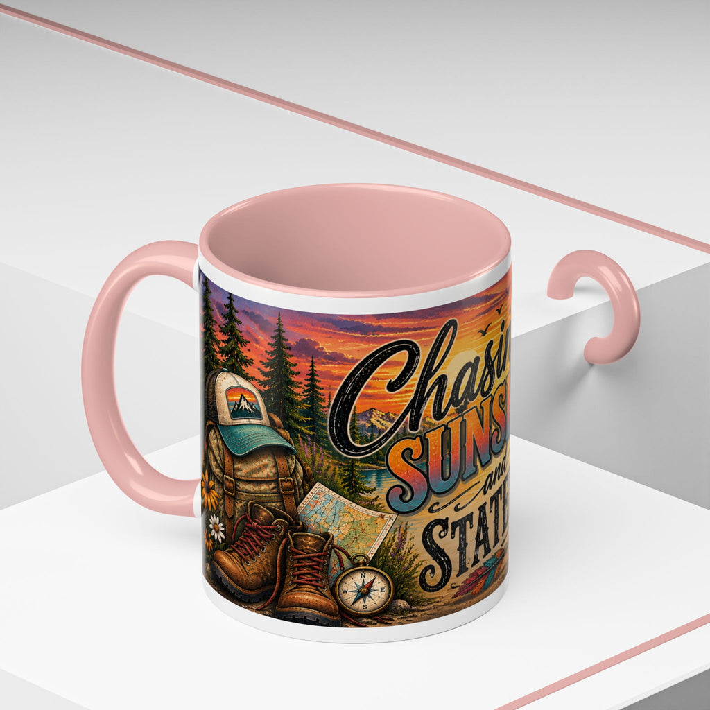 Chasing Sunsets and Statelines Coffee Mug  Scenic Mountain Sunset Mug