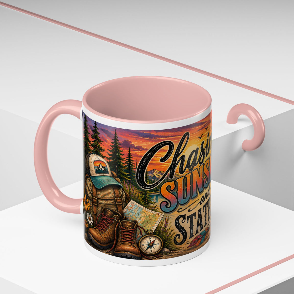 Chasing Sunsets and Statelines Coffee Mug  Scenic Mountain Sunset Mug