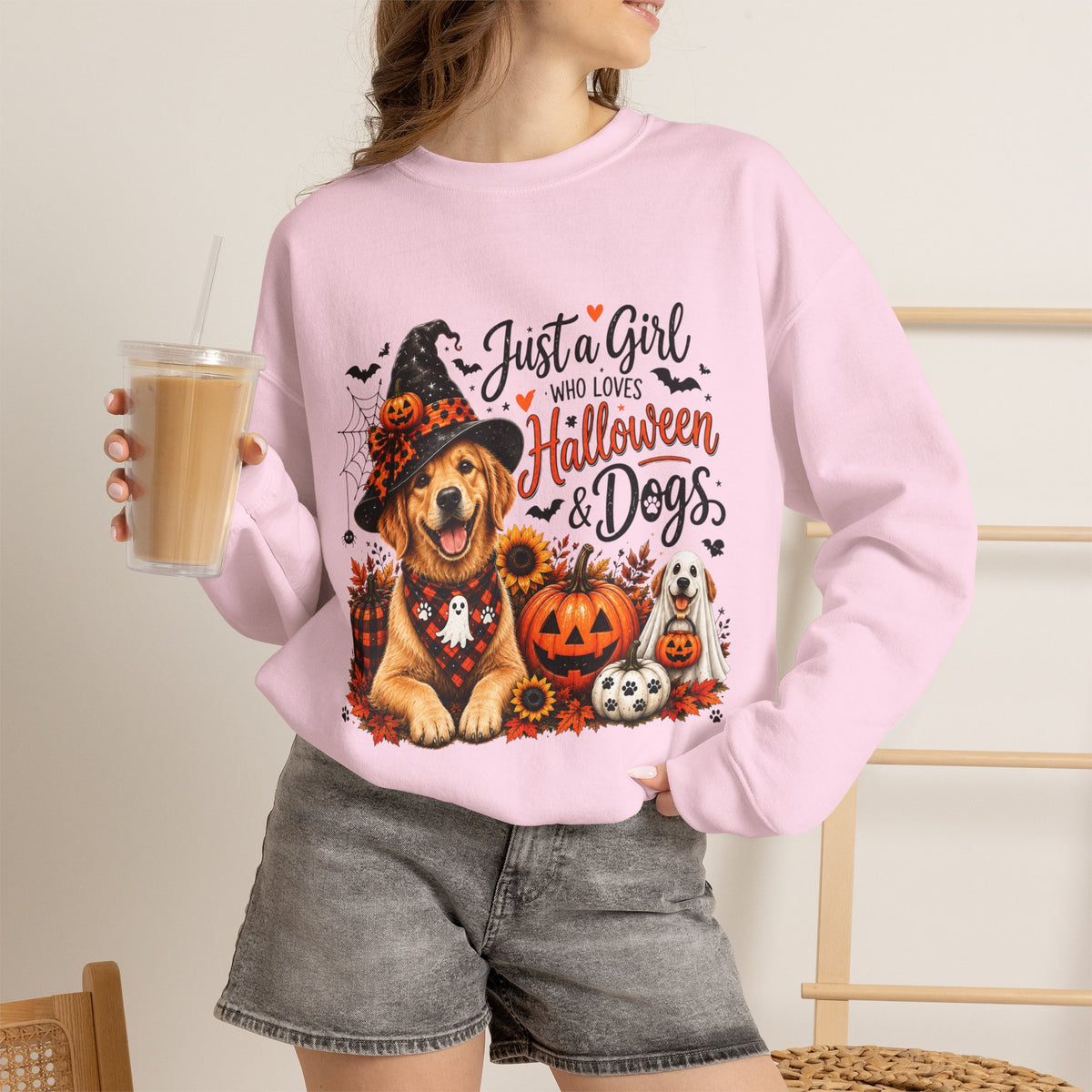 Halloween Dog SweatShirt, Just a Girl Who Loves Halloween and Dogs SweatShirt, Dog Mom Halloween Shirt,  Golden Retriever SweatShirt