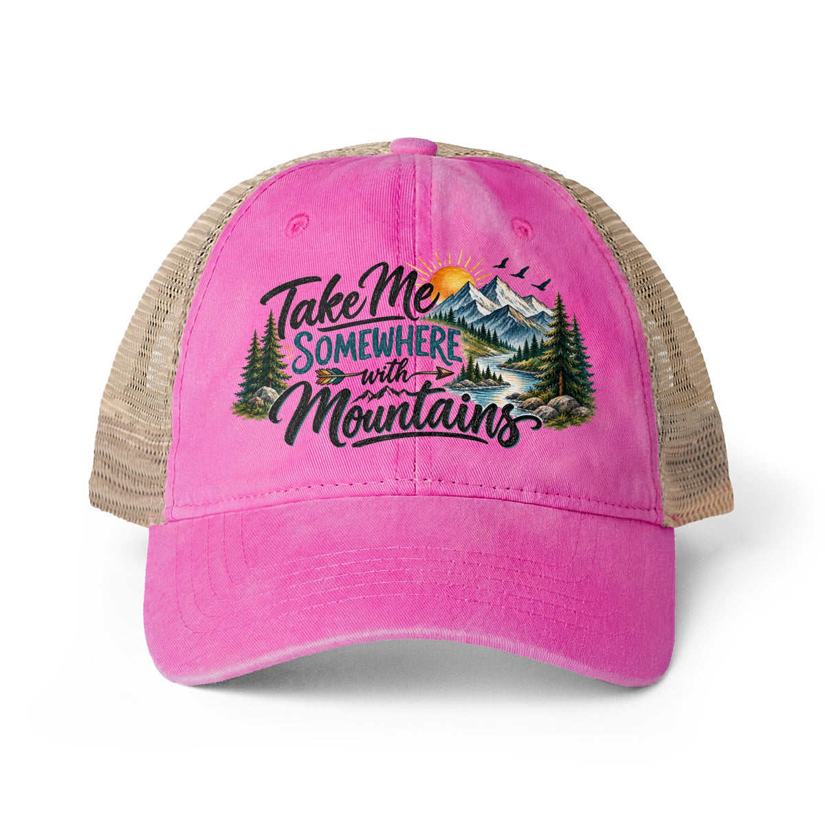 Take Me Somewhere With Mountains Trucker hat, Mountain Lover Hat, Hiking Camping Cap, National Park Travel Hat, Adventure Gift for Women