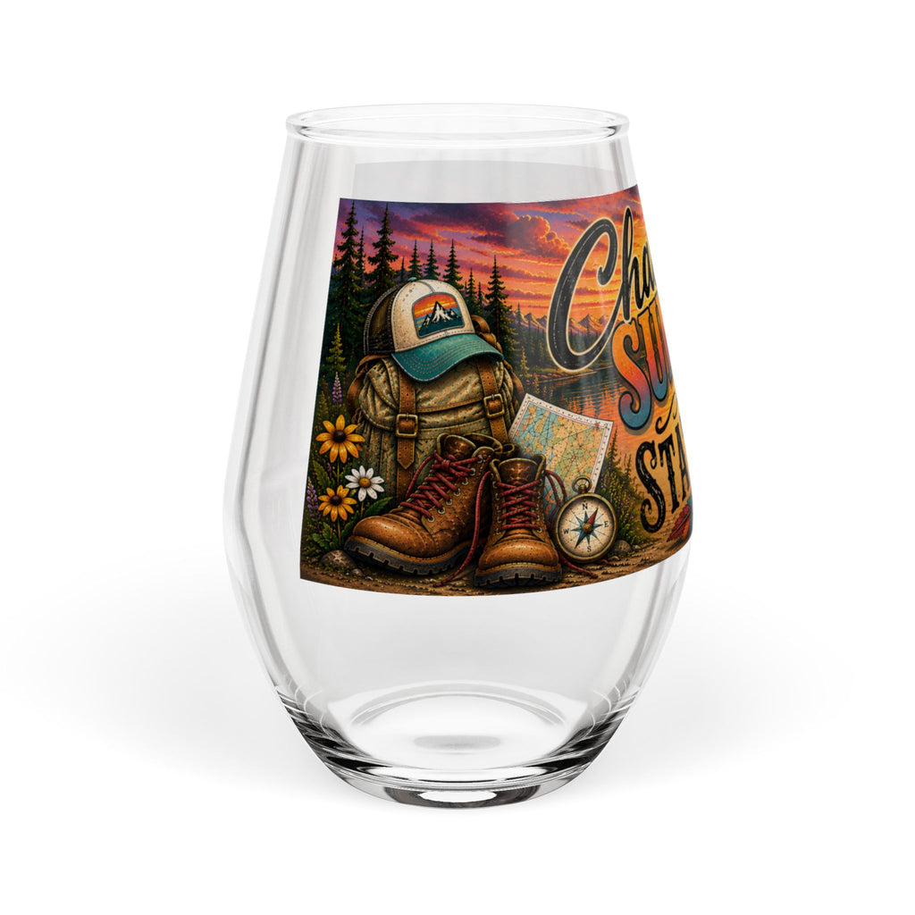 Chasing Sunsets and State Lines Stemless Wine Glass Travel Camping Outdoors