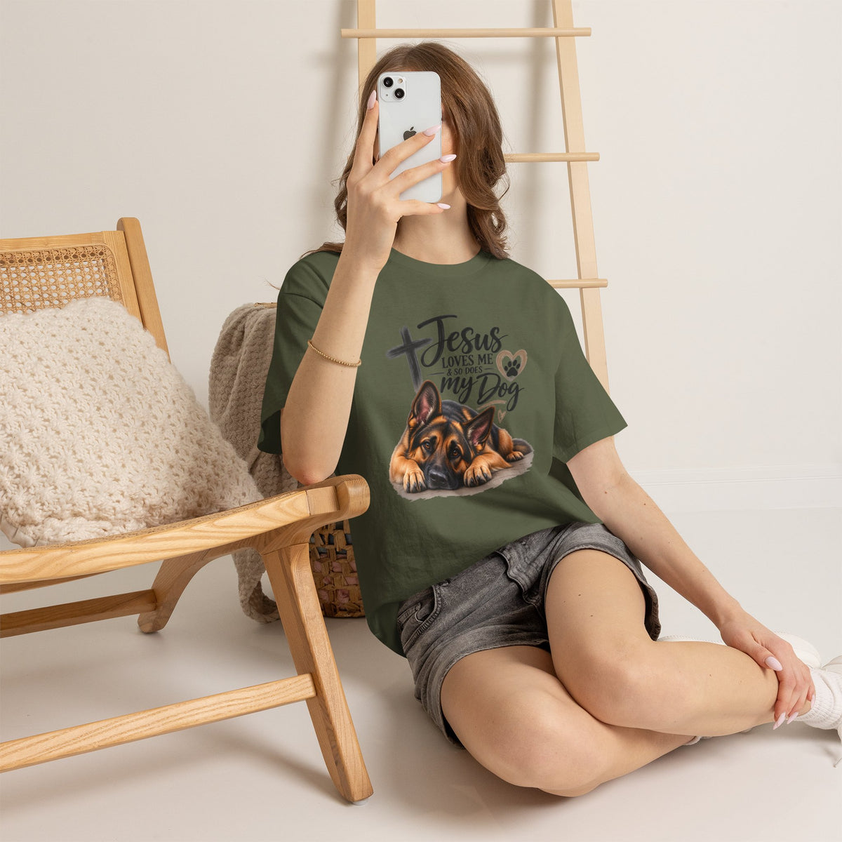 Jesus Loves Me & So Does My Dog T-Shirt — German Shepherd Christian Tee