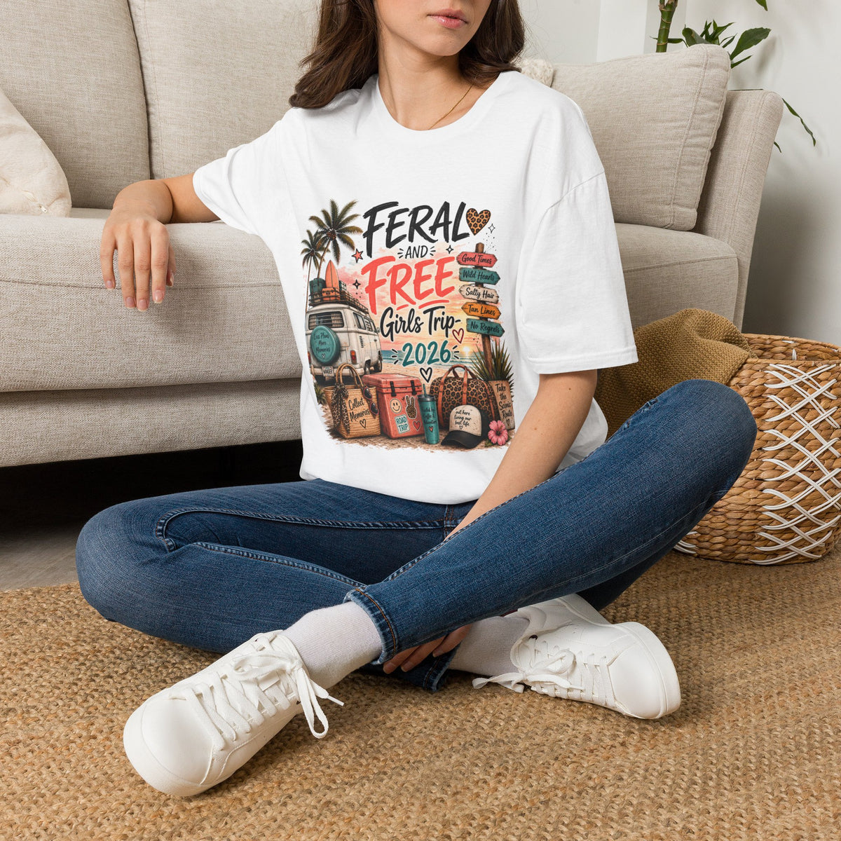 Girls Trip T-Shirt "Feral and Free" 2026 Beach Roadsign Design