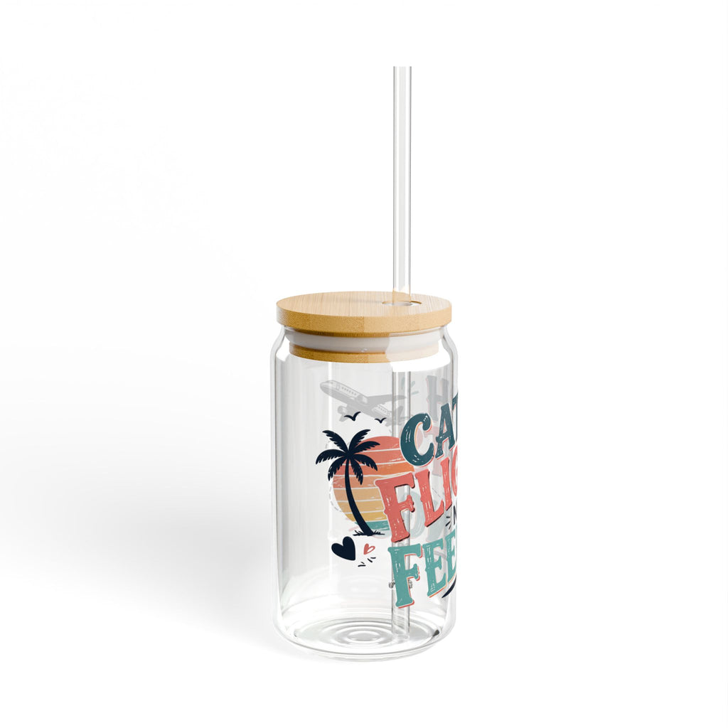 Catch Flights Not Feelings Glass Sipper Cup, travel Lover Tumbler, Girls Trip Cup, Vacation Glass Can, Cruise Gift for Women