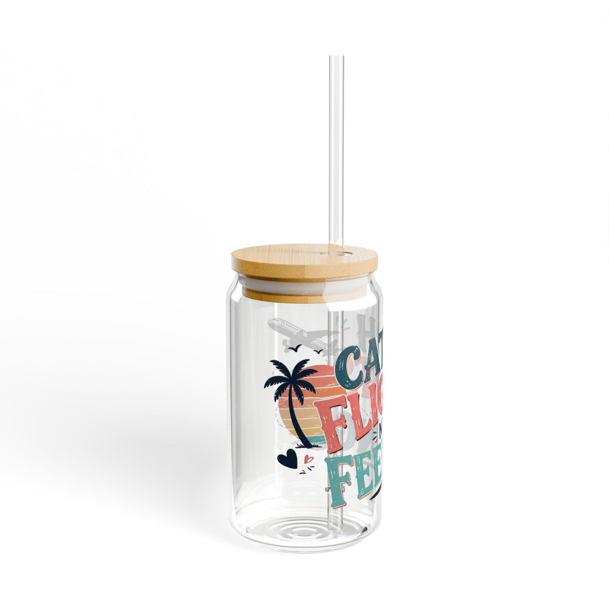 Catch Flights Not Feelings Glass Sipper Cup, travel Lover Tumbler, Girls Trip Cup, Vacation Glass Can, Cruise Gift for Women