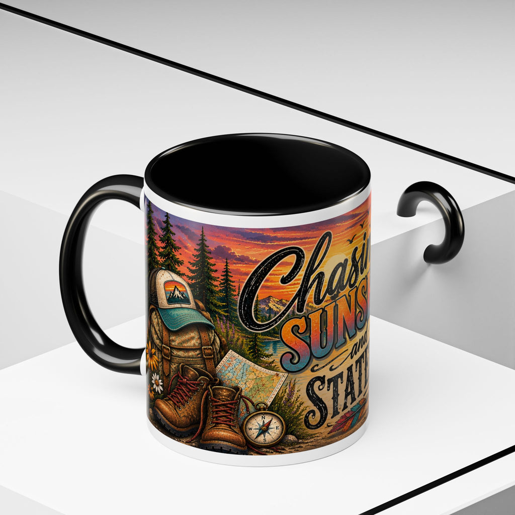 Chasing Sunsets and Statelines Coffee Mug  Scenic Mountain Sunset Mug