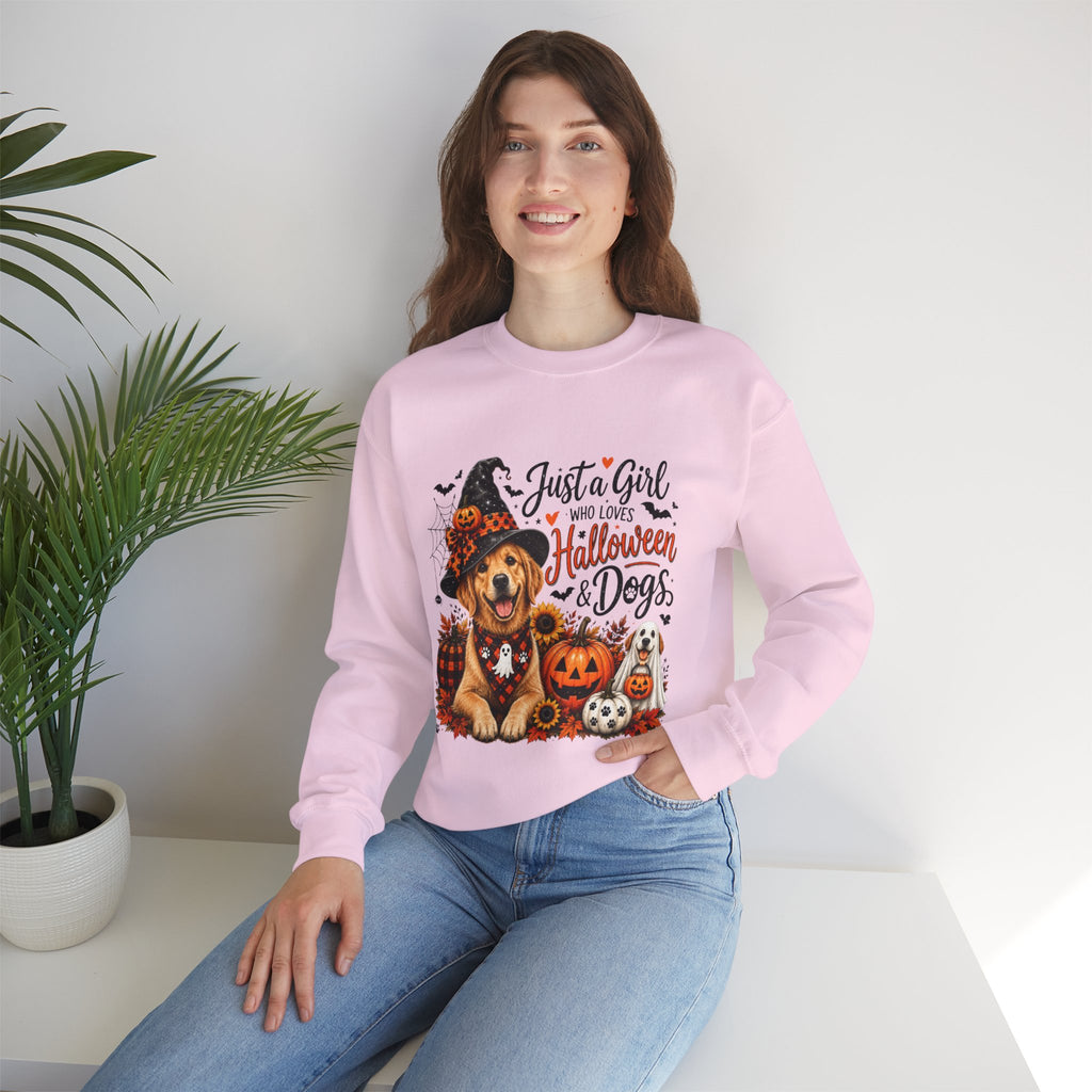 Halloween Dog Trucker SweatShirt, Just a Girl Who Loves Halloween and Dogs SweatShirt, Dog Mom Halloween Shirt,  Golden Retriever SweatShirts