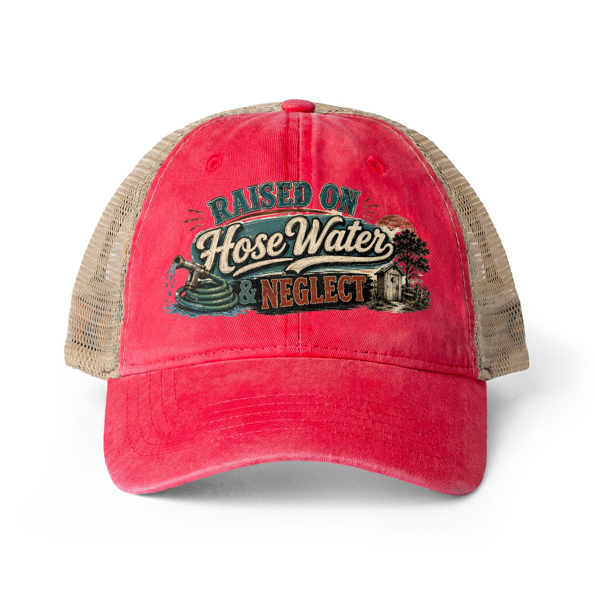 Raised on Hose Water & Neglect Trucker Hat, Funny Gen X Hat, 80s Kid Nostalgia Cap, Retro Country Hat, Gen X Gifts