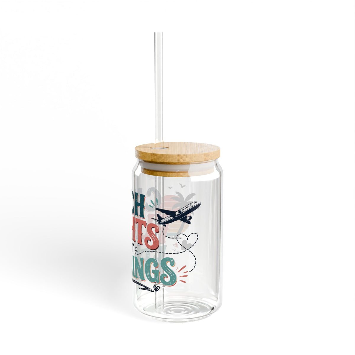 Catch Flights Not Feelings Glass Sipper Cup, travel Lover Tumbler, Girls Trip Cup, Vacation Glass Can, Cruise Gift for Women