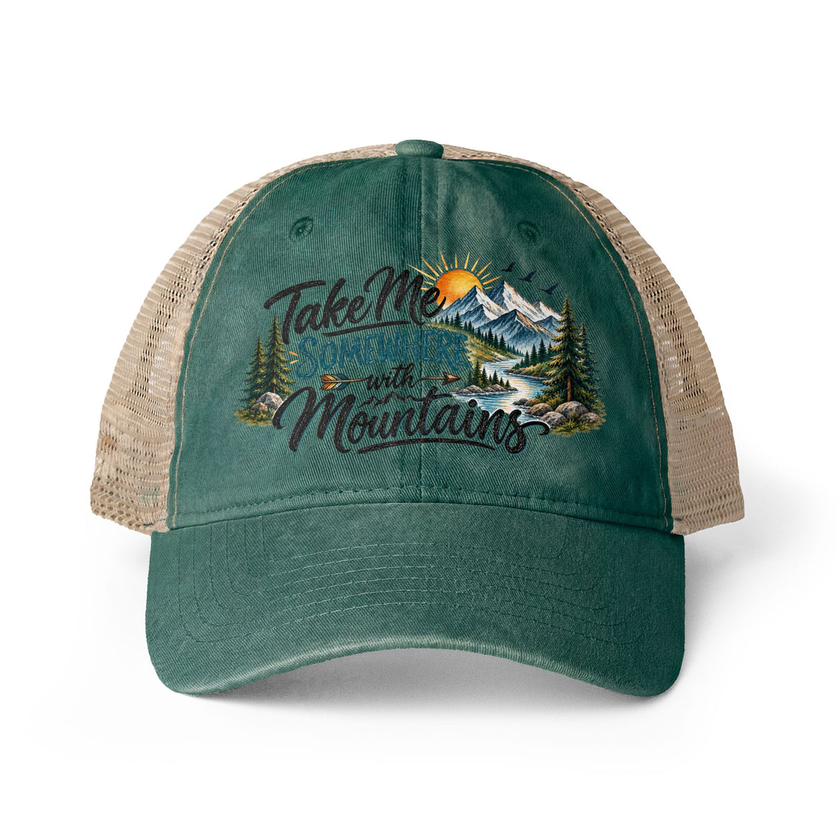 Take Me Somewhere With Mountains Trucker hat, Mountain Lover Hat, Hiking Camping Cap, National Park Travel Hat, Adventure Gift for Women