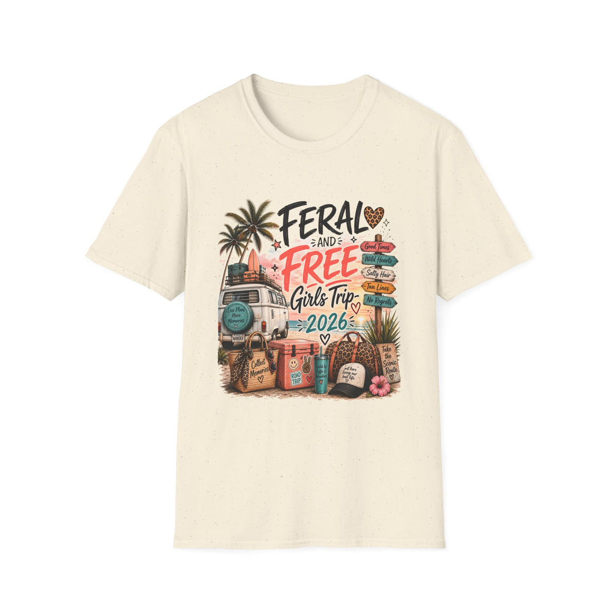 Girls Trip TShirt "Feral and Free" 2026 Beach Roadsign Design