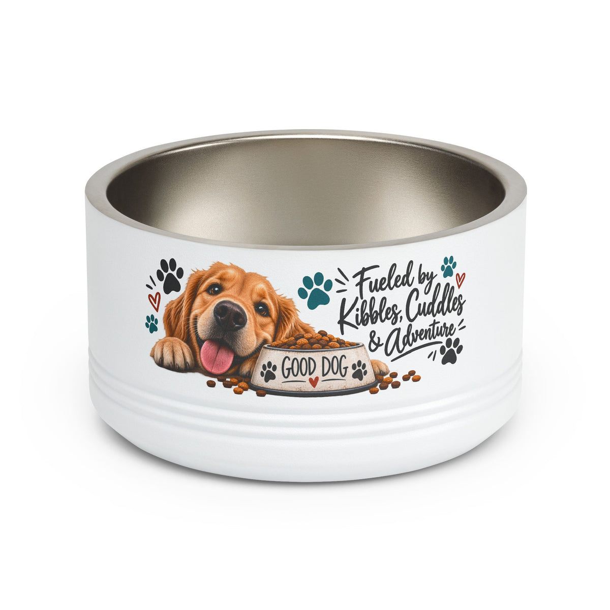 Golden Retriever Dog Bowls, Personalized Style Pet Food Bowl, Cute Dog Feeding Dish, Dog Lover Gift, Kibbles Cuddles Adventure Bowl