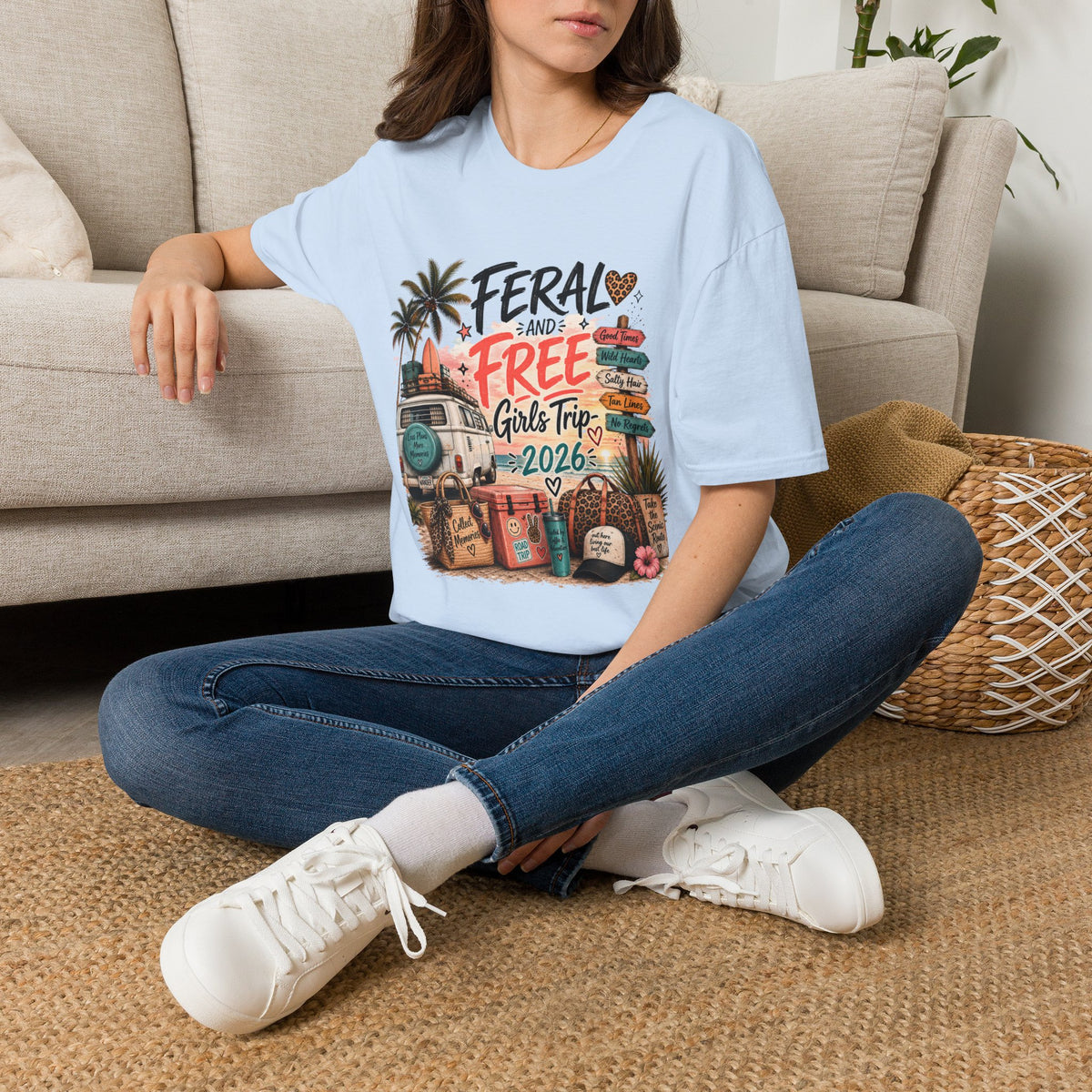 Girls Trip T-Shirt "Feral and Free" 2026 Beach Roadsign Design