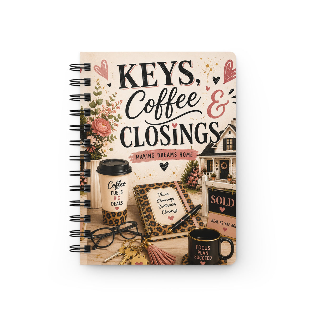 Real Estate Agent Journal Keys Coffee & Closings Notebook, Real Estate Gift for Women, Closing Planner, Agent Office Gift