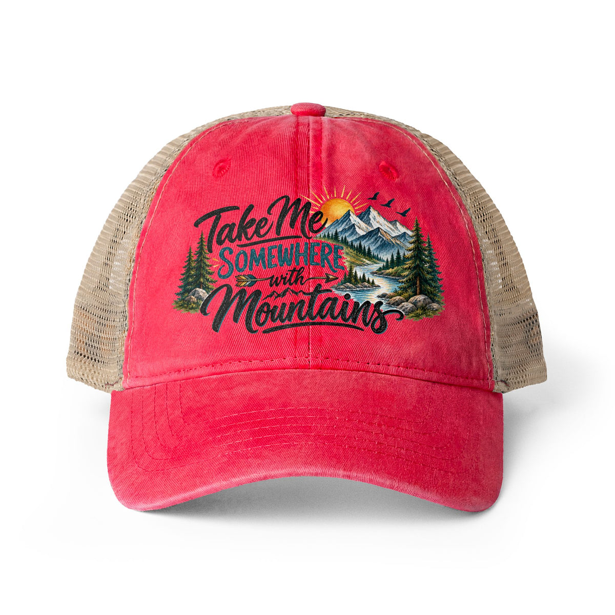 Take Me Somewhere With Mountains Trucker hat, Mountain Lover Hat, Hiking Camping Cap, National Park Travel Hat, Adventure Gift for Women