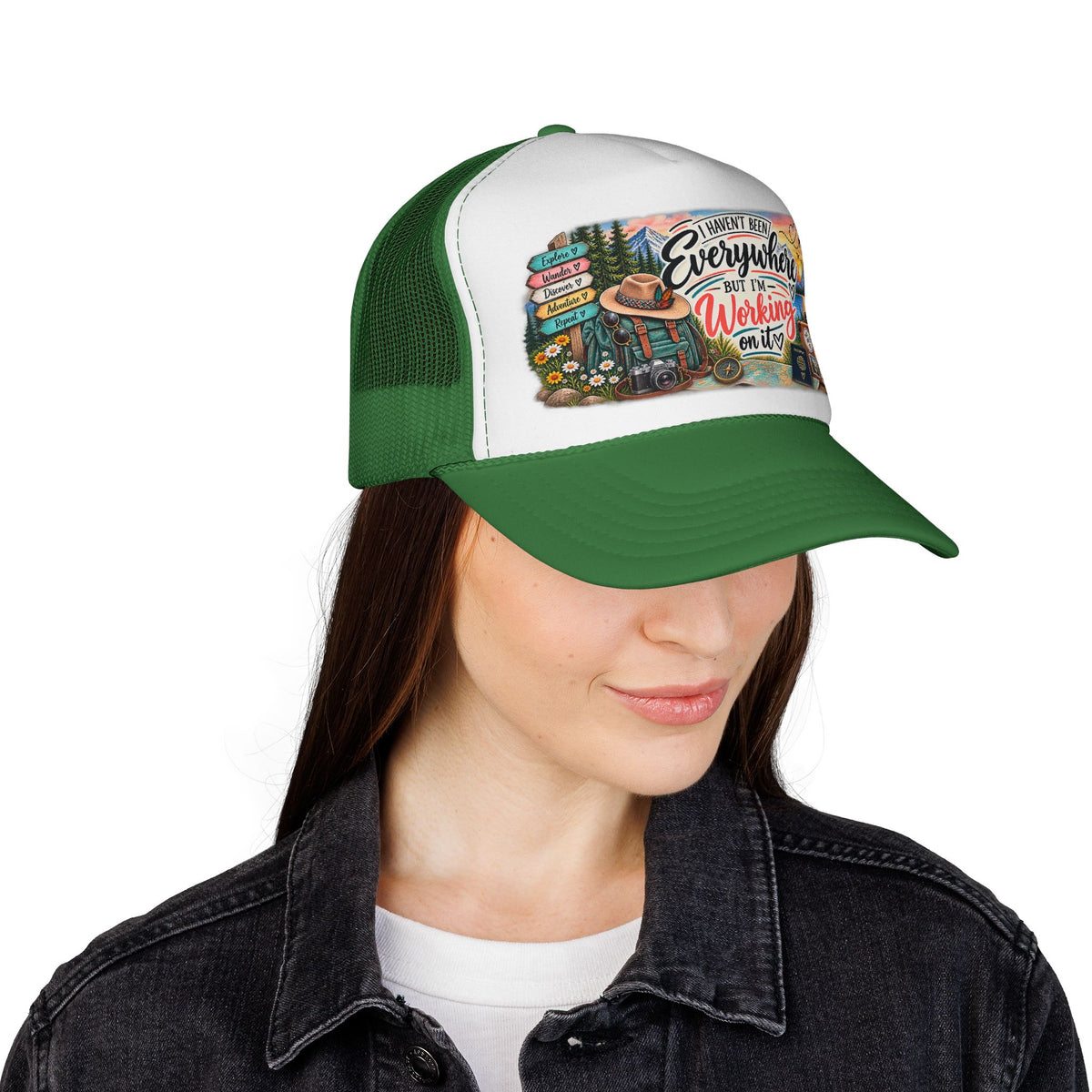 I Haven't Been Everywhere But I'm Working On It Trucker Cap  Travel Adventure Patch