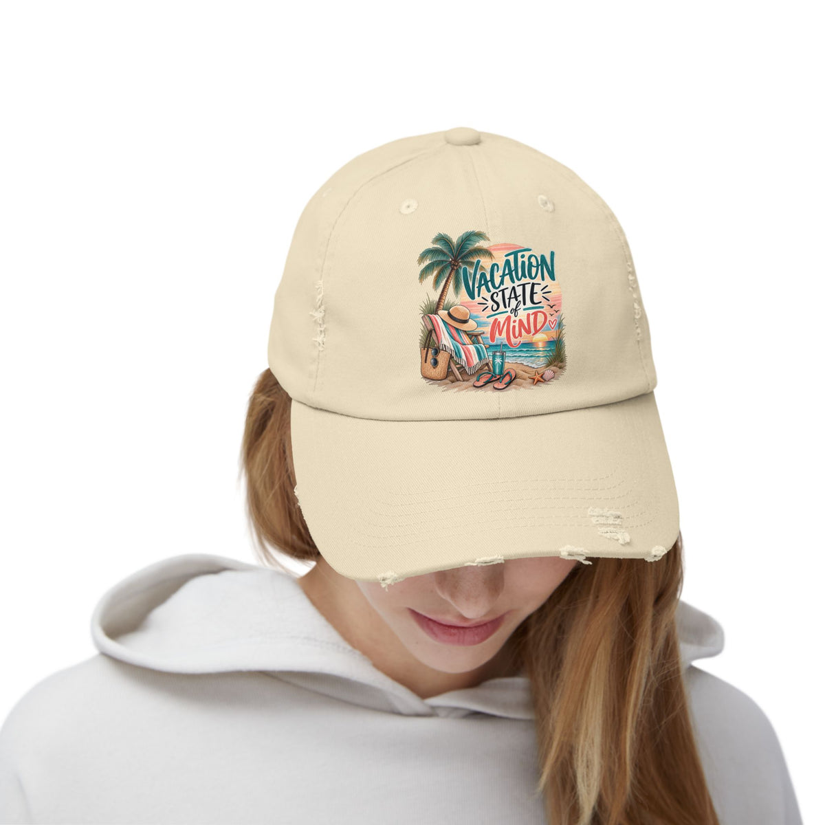 Vacation State of Mind Cap  Beach Palm tree Sunset Hat